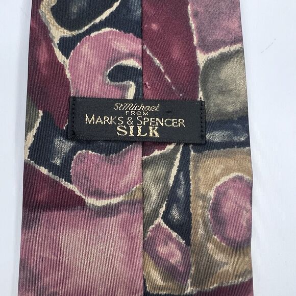 St Michael Marks & Spencer Vtg 90s Silk Multicolor Abstract Geometric Neck Tie - Picture 4 of 7